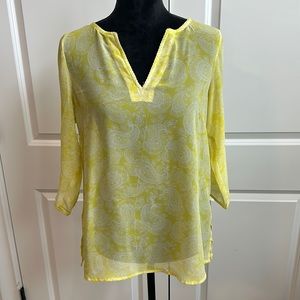 Ann Taylor Bright Yellow Shear with White Paisley Blouse